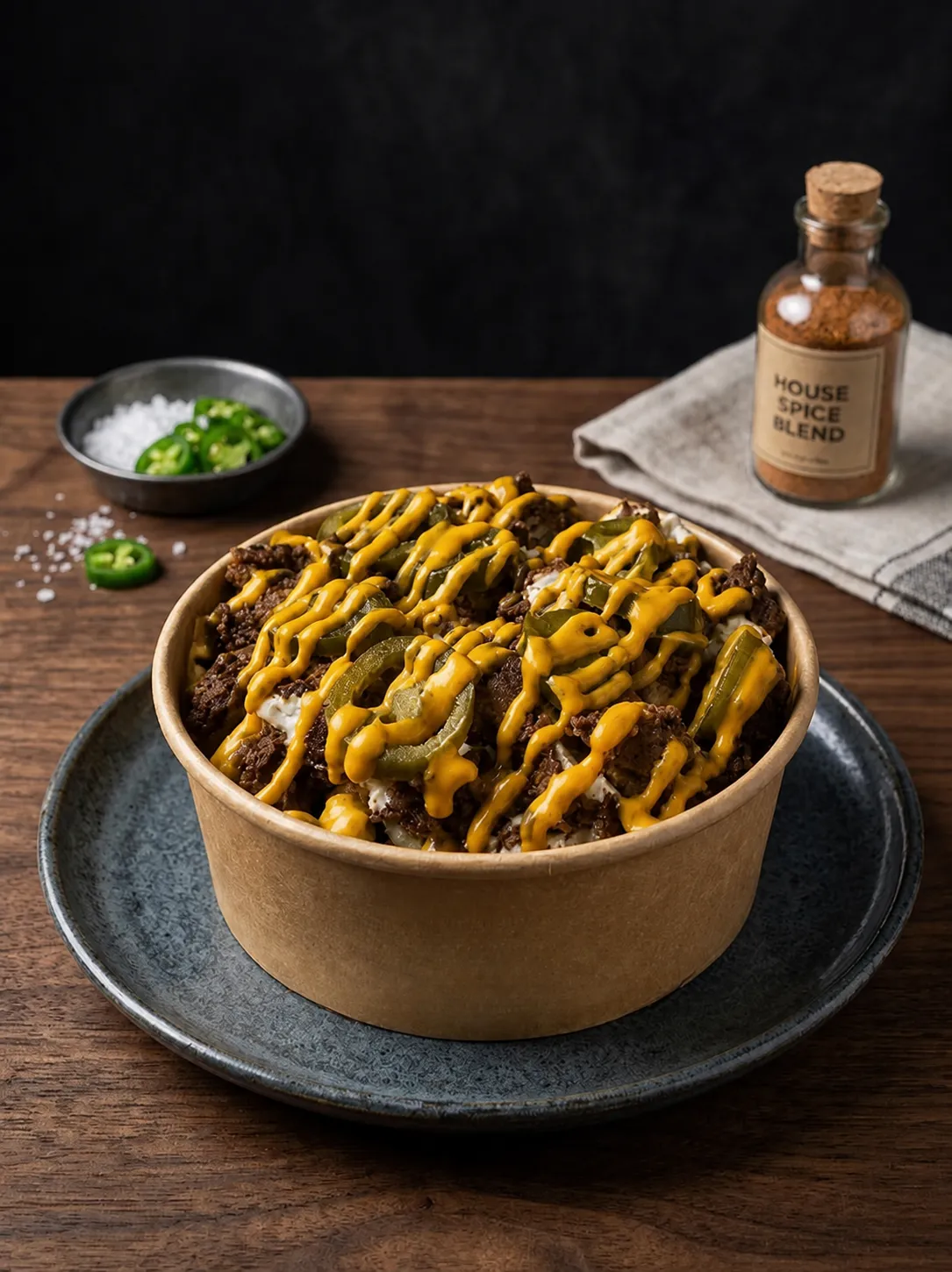 Beef loaded fries with cheese sauce